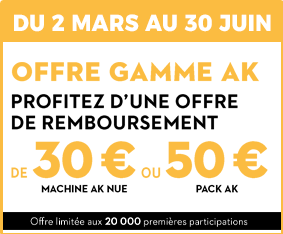 Du 2 mars au 30 juin 2026 inclus, équipez-vous en profitant des offres de remboursement exceptionnelles sur une sélection d'outils à batterie de la gamme AK SYSTEM !