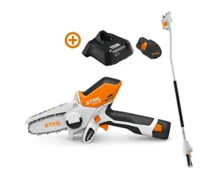 Scie de jardin à batterie GTA 26 Pack Rallonge – Stihl GTA26 – Set avec Batterie, Chargeur et Rallonge – Mini-tronçonneuse – Système AS