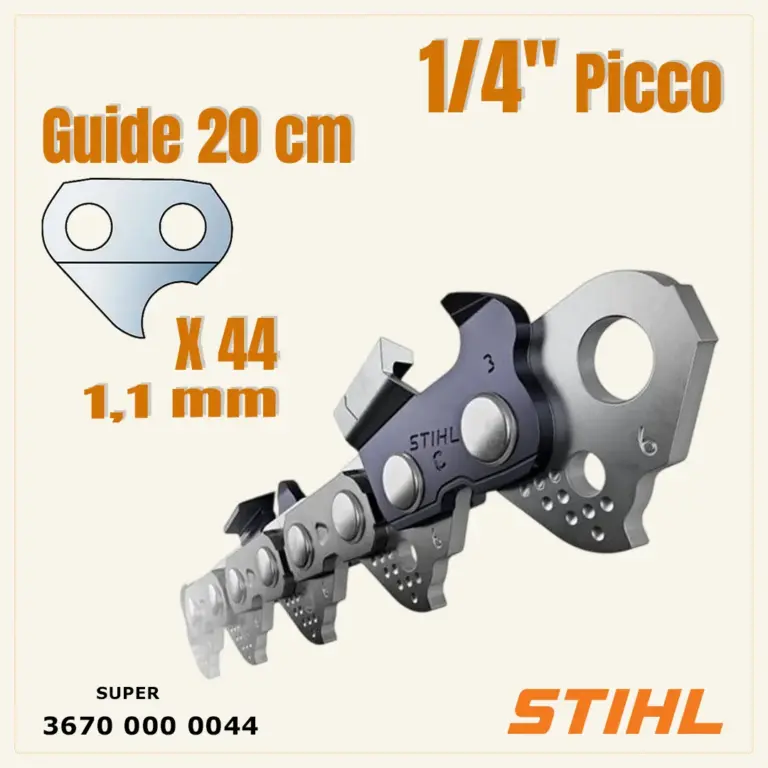 Chaîne 3670 000 0044 Picco Micro 3 (PM3) 1/4" 1,1 mm – Stihl – Guide 20 cm