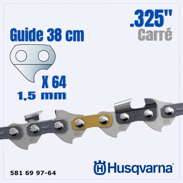 Chaîne X-CUT C35 Carré .325" 1,5 mm 64 Maillons – Husqvarna – Guide de 38 cm – 581 69 97-64
